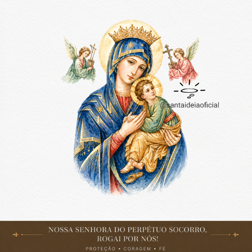 Coleção Santos Católicos Volume 01 – Mais Procurados (8) Nossa Senhora do Perpétuo Socorro para Imprimir em Aquarela Digital | Arquivo PNG - Imagem 1